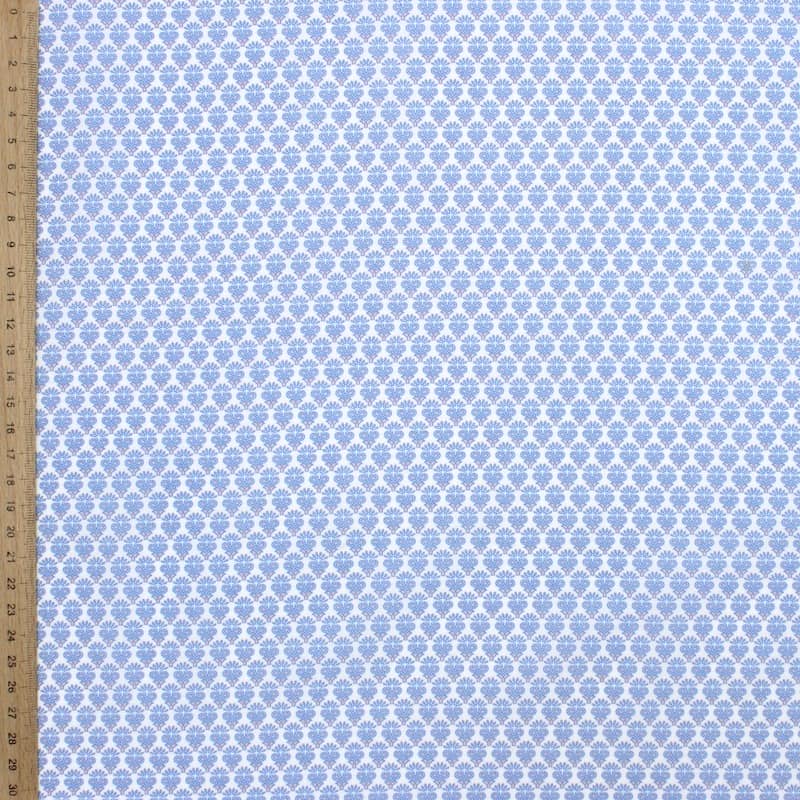 Tissu 100% coton petits motifs - blanc et bleu