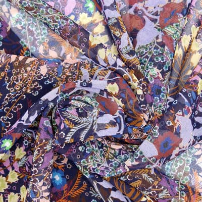 Polyester sluier met bloemen - kleurrijk 