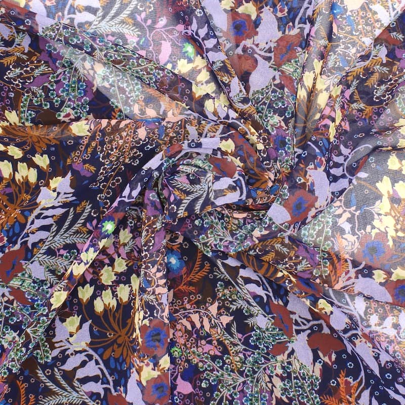 Polyester sluier met bloemen - kleurrijk 