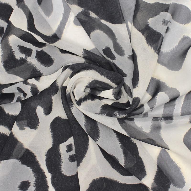 Polyester sluier met motieven - grijs en zwart