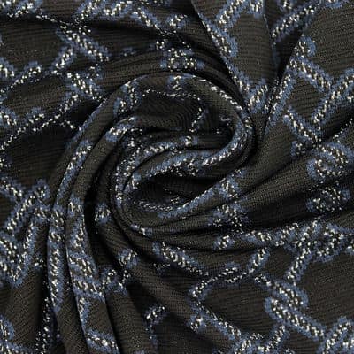 Knit fabric with graphic print and copper lurex thread - black