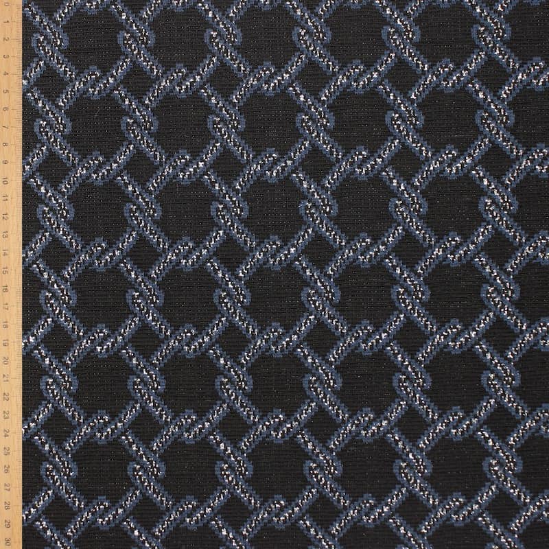 Gebreide stof met grafische print en koperen lurex draad - zwart
