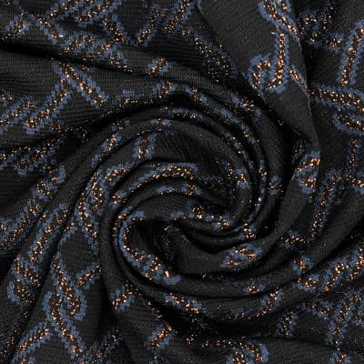 Knit fabric with graphic print and copper lurex thread - black 