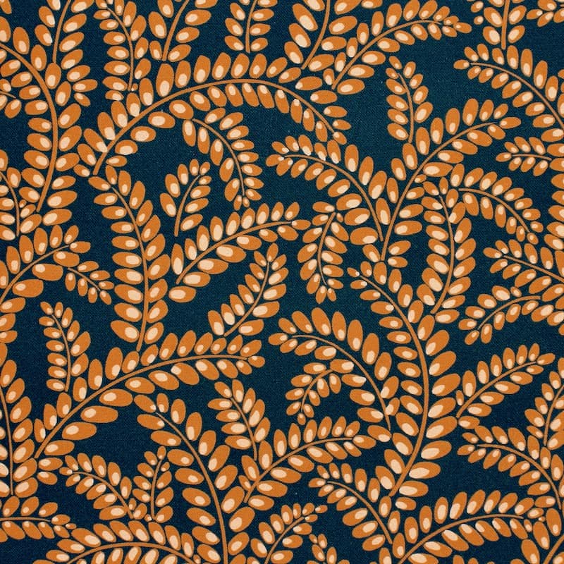 Cotton fabric with foliage - navy blue 