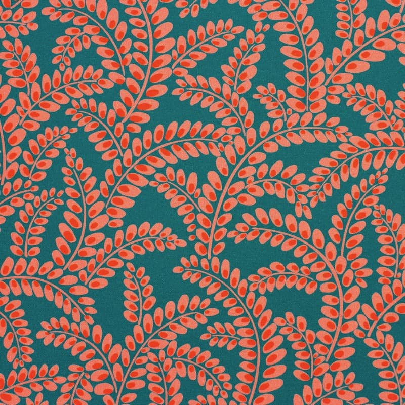 Cotton fabric with foliage - teal