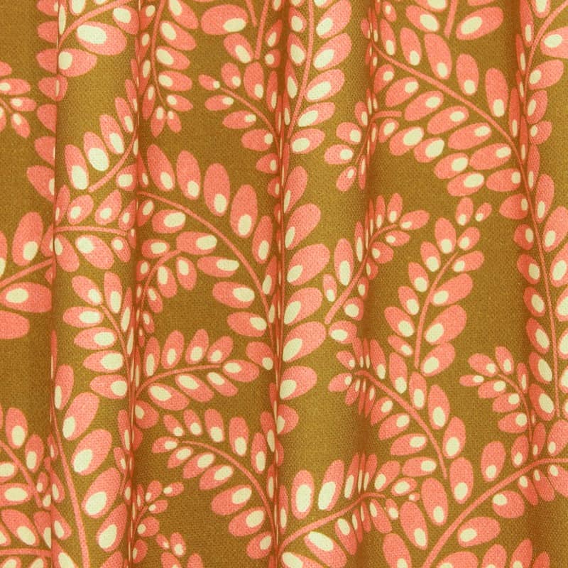 Cotton fabric with foliage - mustard yellow