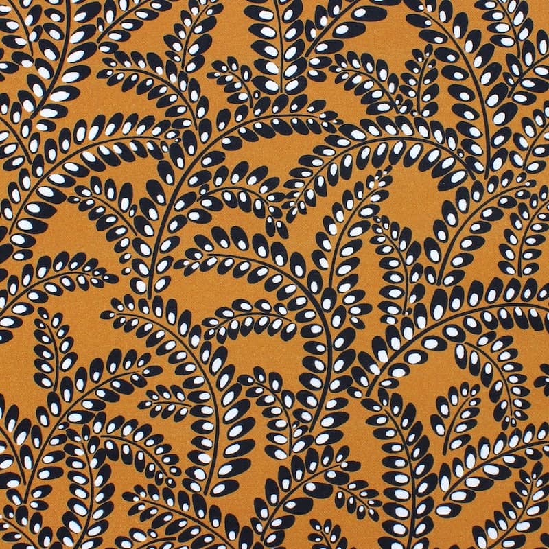 Cotton fabric with foliage - camel 