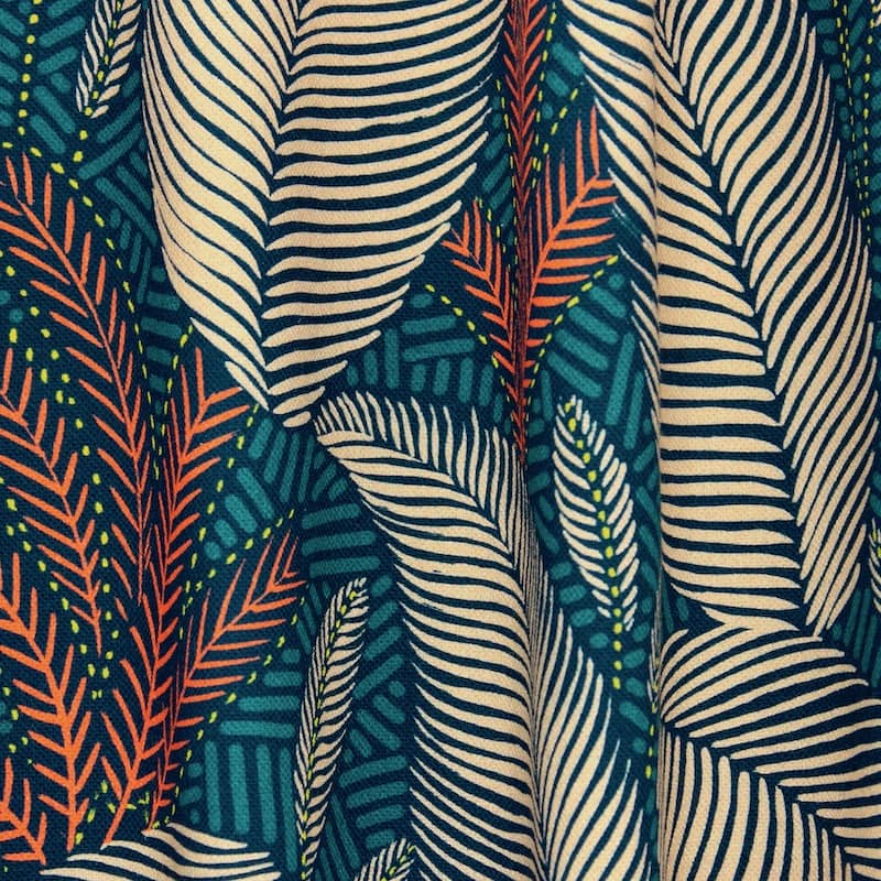 Cotton fabric with foliage print - navy blue 