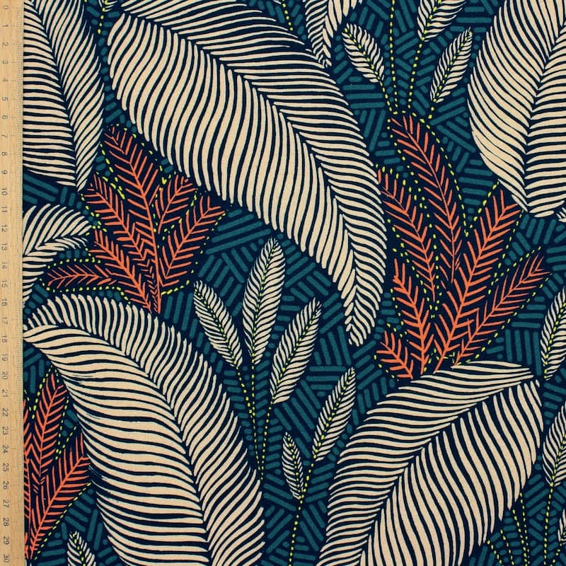 Cotton fabric with foliage print - navy blue 