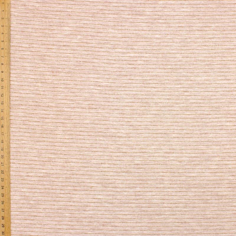 Striped jersey fabric with lurex thread - beige 