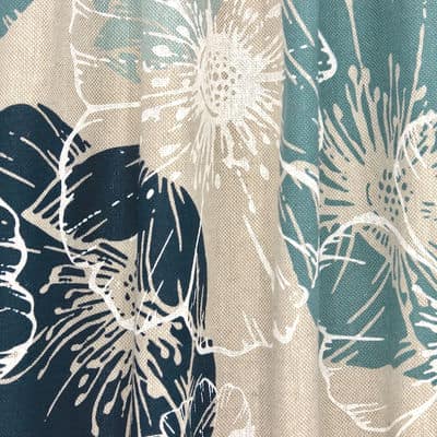 Tissu coton et polyester fleurs - bleu