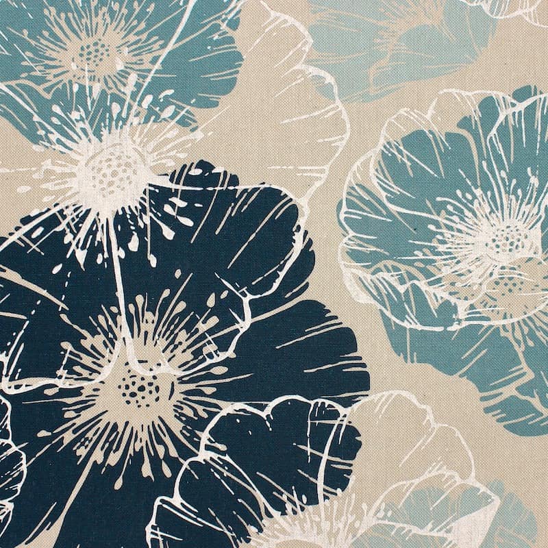 Fabric in cotton and polyester with flowers - blue