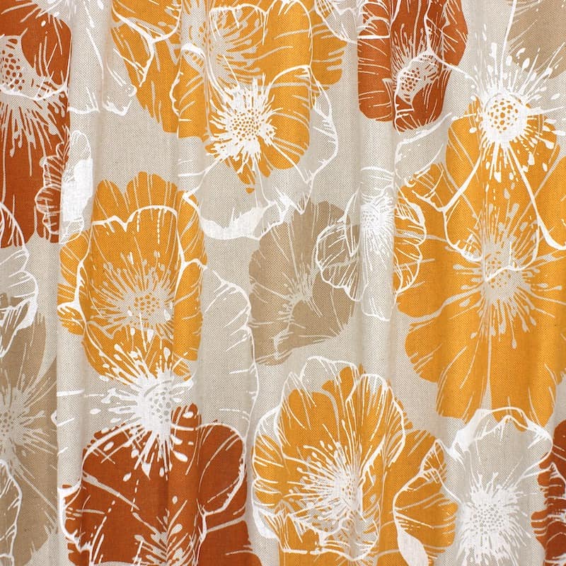 Fabric in cotton and polyester with flowers - rust-colored & yellow