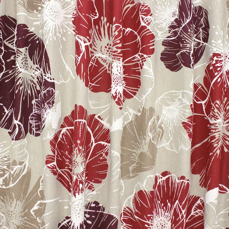 Fabric in cotton and polyester with flowers - red