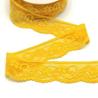 Elastic lace with flowers - yellow