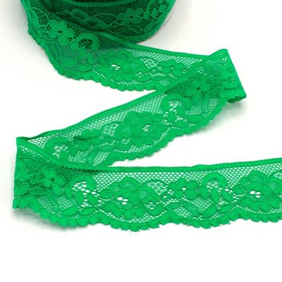 Elastic lace with flowers - green