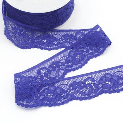 Elastic lace with flowers - violet