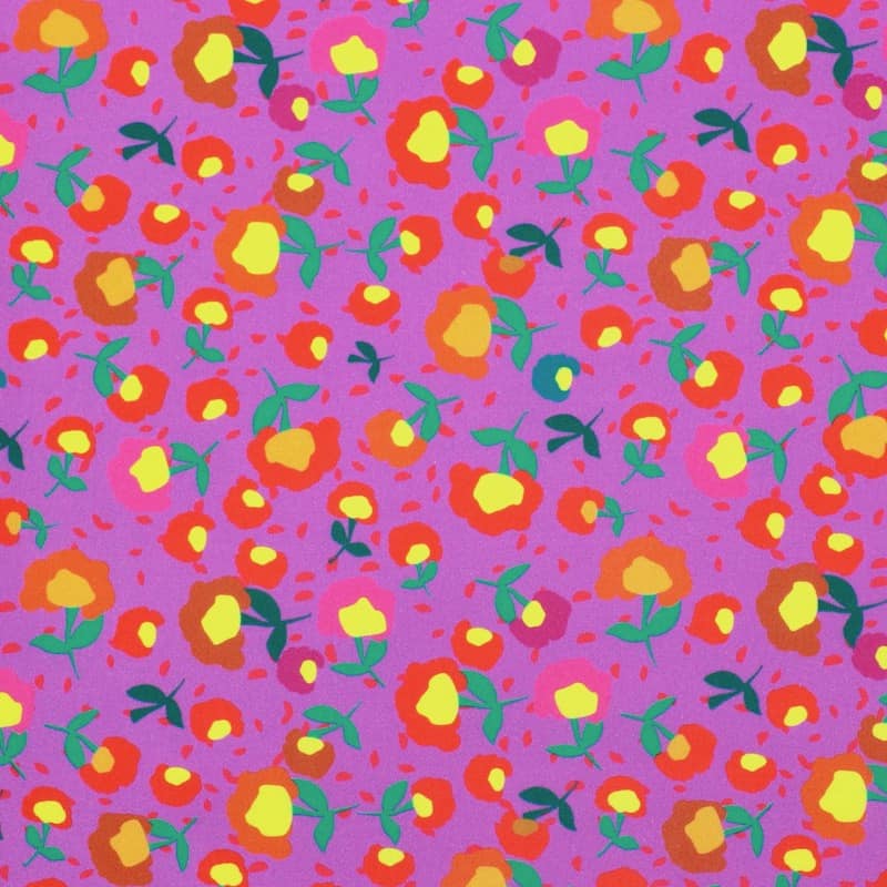 Cotton twill fabric with flowers - purple
