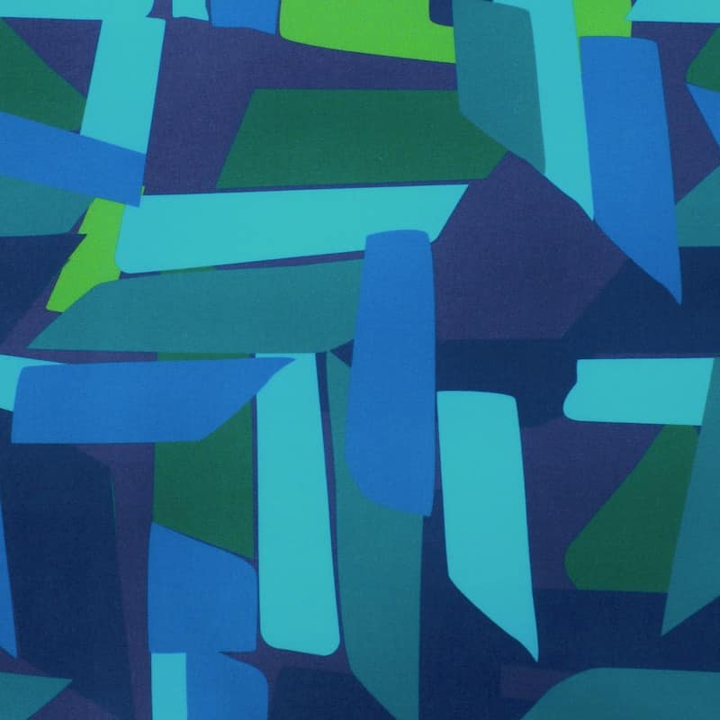 Katoen twill stof met grafische motief - blauw en groen