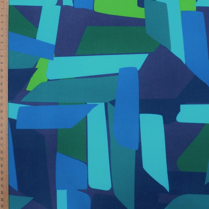 Tissu coton sergé graphique - bleu et vert