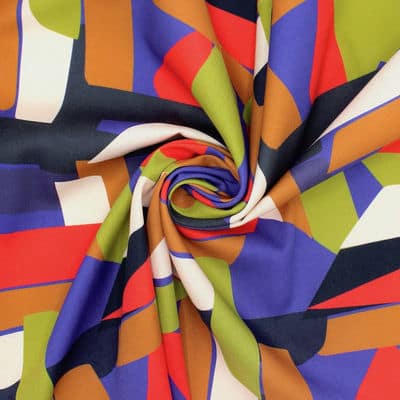 Cotton twill fabric with graphic pattern - multicolored