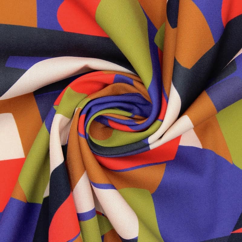 Cotton twill fabric with graphic pattern - multicolored