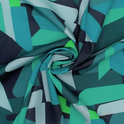 Cotton twill fabric with graphic pattern - teal