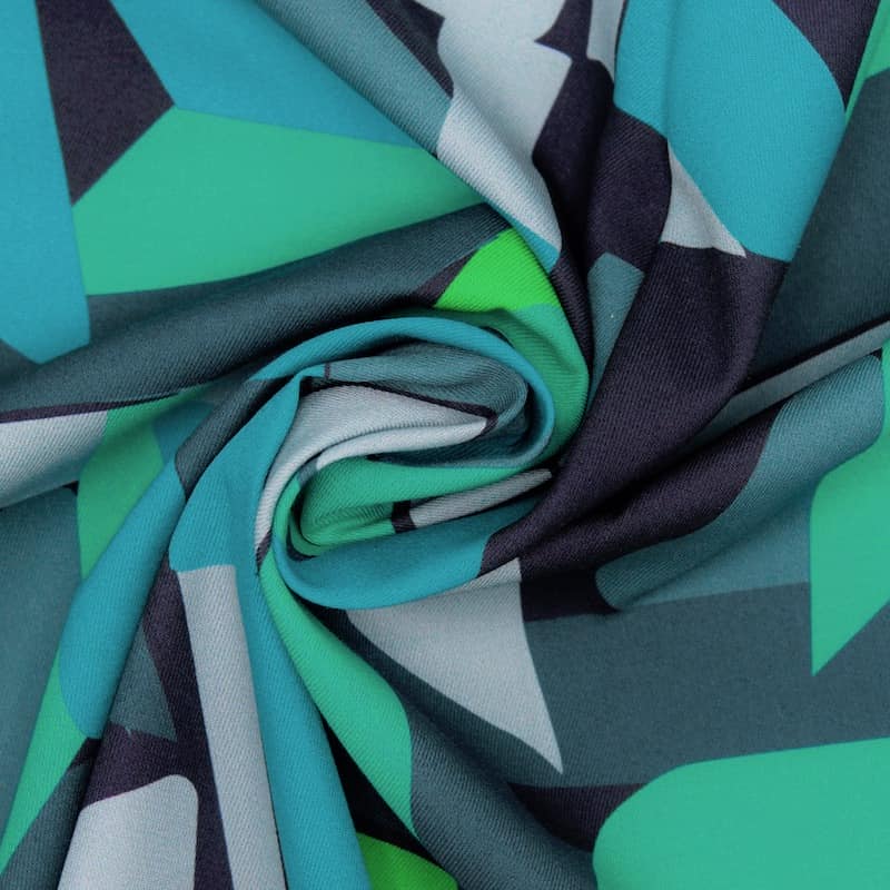 Cotton twill fabric with graphic pattern - teal
