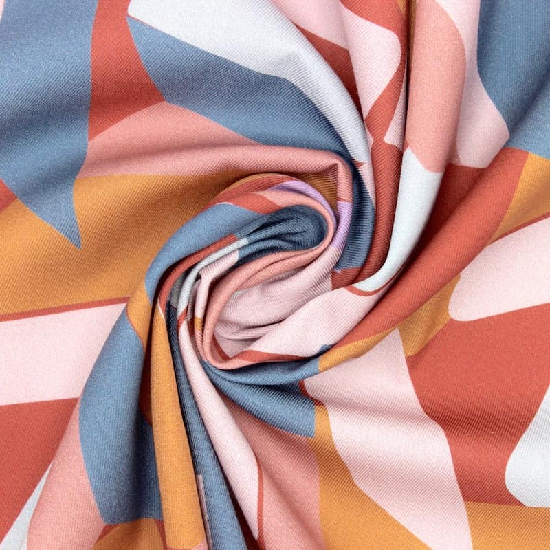 Cotton twill fabric with graphic pattern - pink and rust-colored