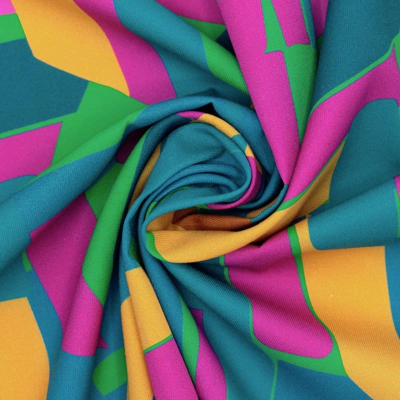 Katoen twill stof met grafische motief - kleurrijk 