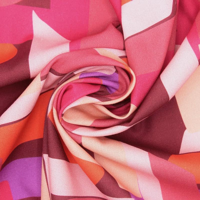 Tissu coton sergé graphique - rose et mauve