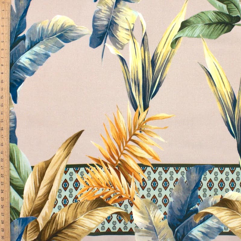 Satin cottonl panel with foliage - beige