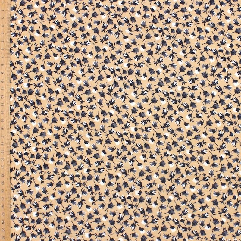 Jersey fabric with flowers - beige