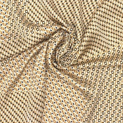 Polyester stof met grafische print - beige