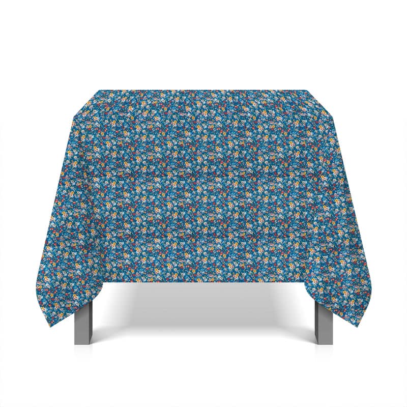 Fabric in cotton and polyester with flowers - blue 