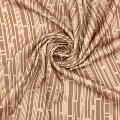 Satin twill fabric with graphic print - beige 
