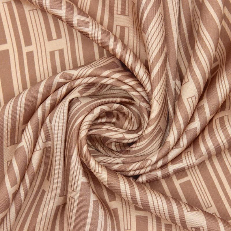 Satin twill fabric with graphic print - beige 