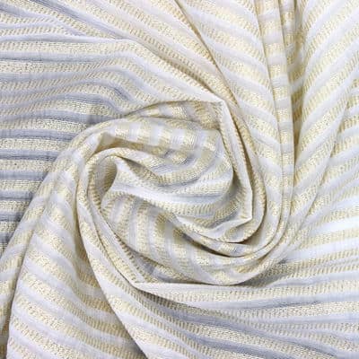 Tissu voile polyester rayures - blanc et doré