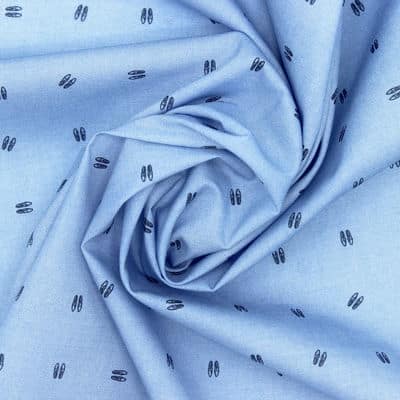Extensible cotton fabric with shoes - blue 
