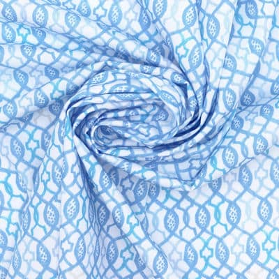 Tissu 100% coton graphique - blanc et bleu