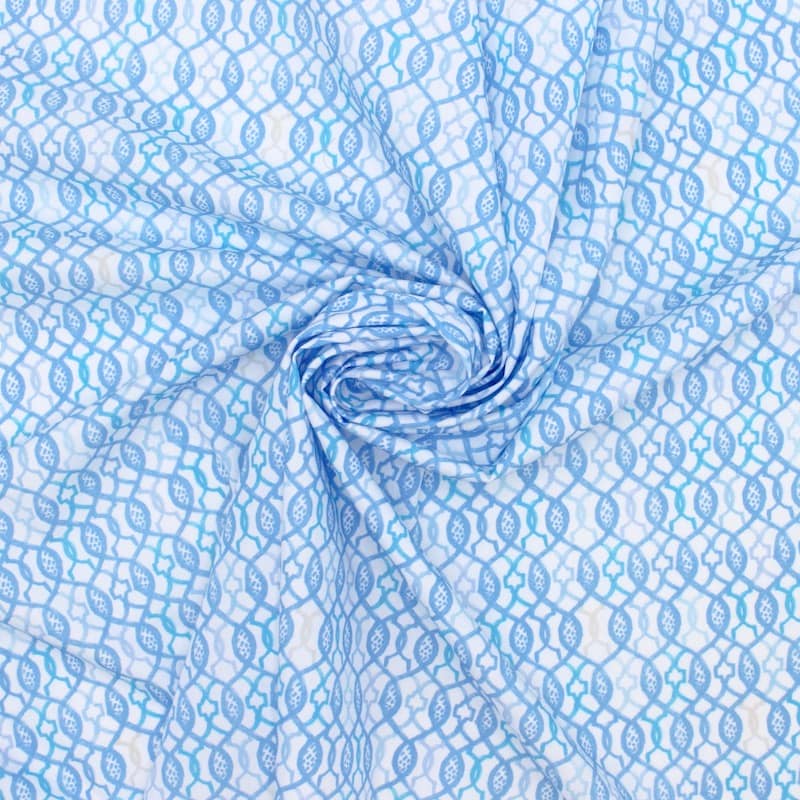100% katoen met grafische print - wit en blauw 