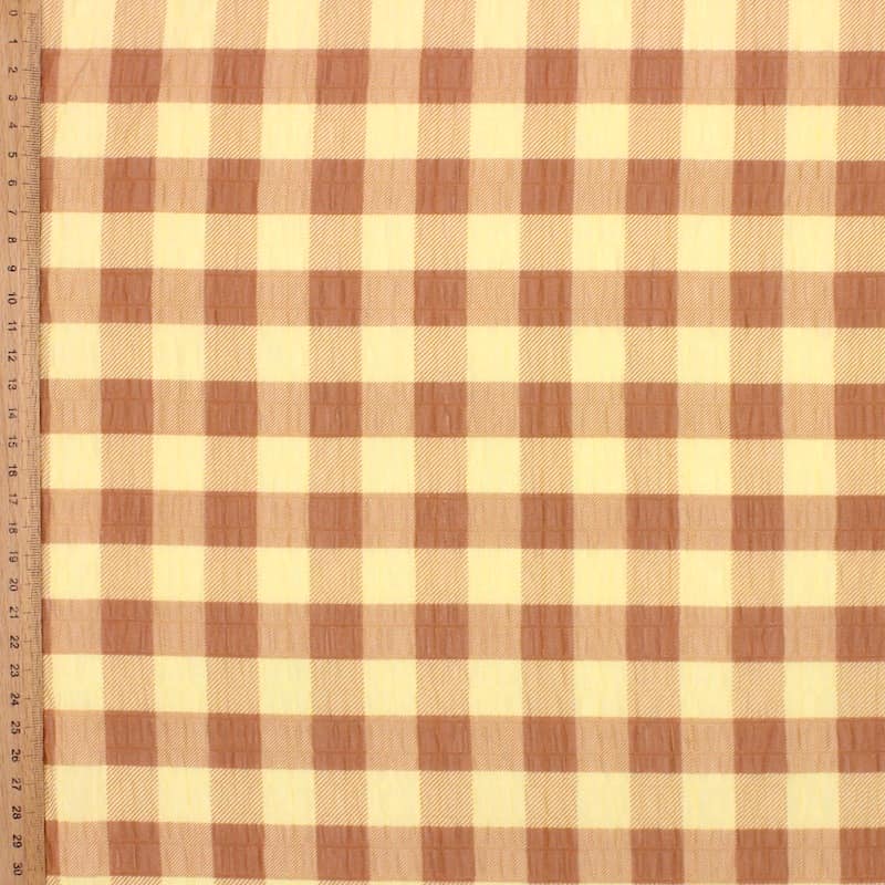 Checkered embossed fabric - yellow and beige 