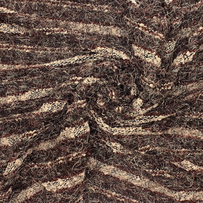 Gebreide stof met strepen en lurexdraad - bruin 
