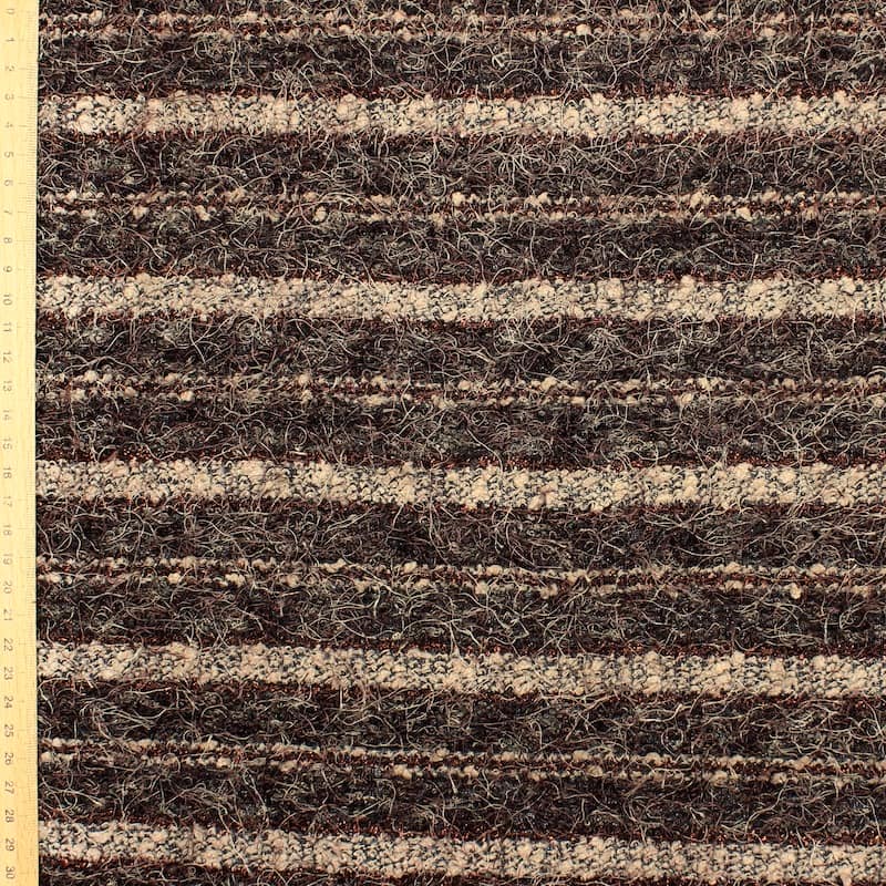 Gebreide stof met strepen en lurexdraad - bruin 