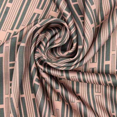 Satin twill fabric with graphic print - old pink and grey 