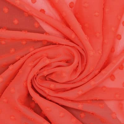 Polyester veil with embroidered dots - coral 