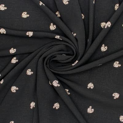Fabric with crêpe aspect and tigers - black 