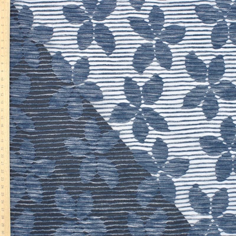 Jacquard knit fabric with flowers - blue 