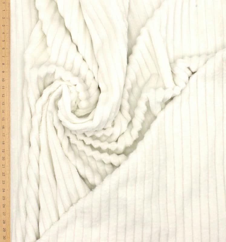 Tissu velours minkee côtelé - blanc cassé