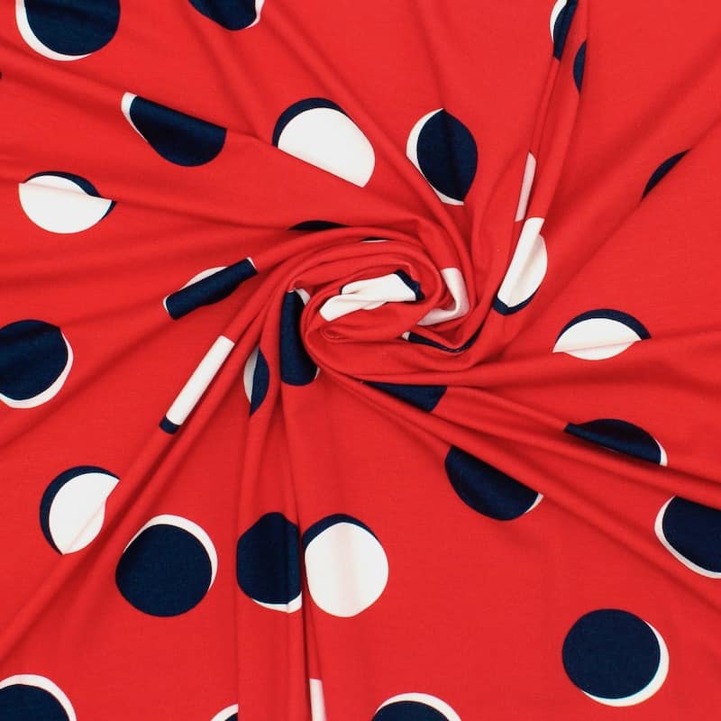 Viscose jersey fabric with circles - red 
